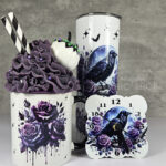 Raven & Purple Roses tumbler, mug and clock