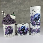 Raven & Purple Roses tumbler, mug and clock