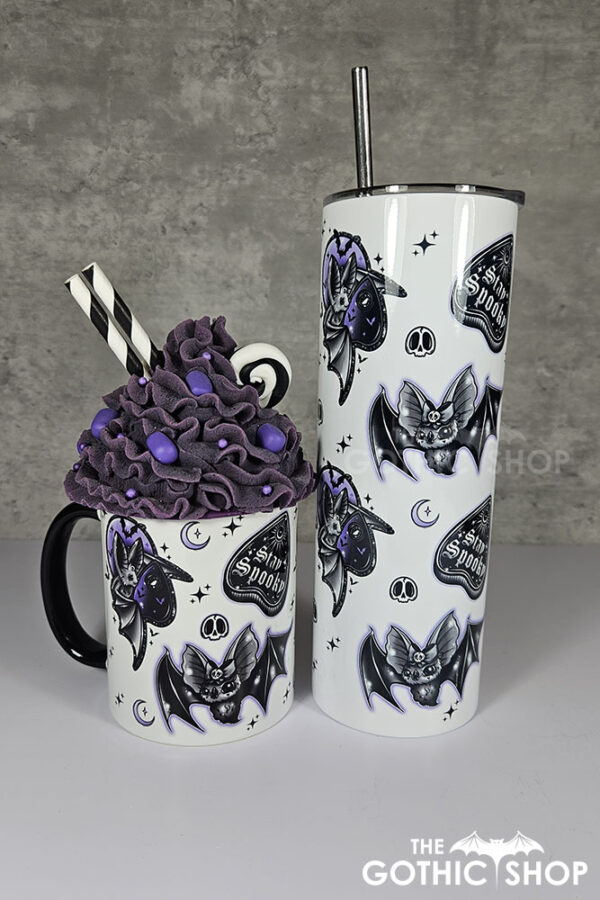 Stay Spooky Purple Bats & Planchetters Halloween 20oz Straight Tumbler and mug