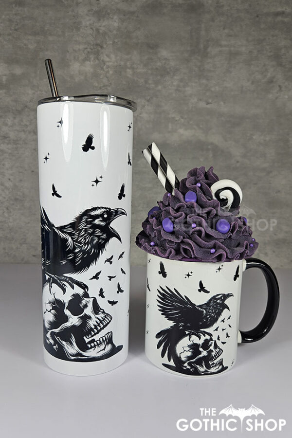 Raven & Skull Gothic Print 20oz Straight Tumbler and mug