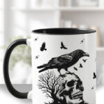 raven & skull gothic print gothic mug