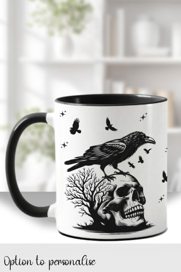 raven & skull gothic print gothic mug