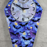 Bats Blue Purple Coffin Shaped LARGE Metal Gothic Clock
