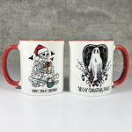 Spooky Skeleton with Gift Gothic Christmas Red Mug and christmas spirit mug