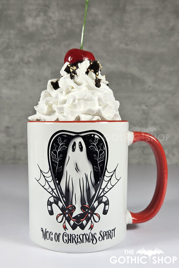 Christmas Spirit Ghost Candy Canes Gothic Christmas Red Mug