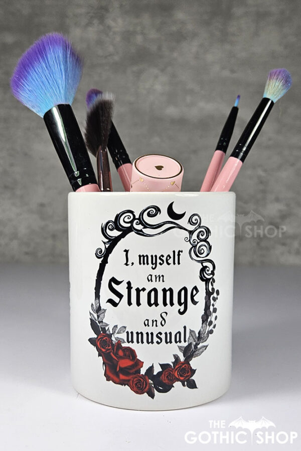 Strange Unusual Cameo Red Roses Halloween Pen or Makeup Brush Pot