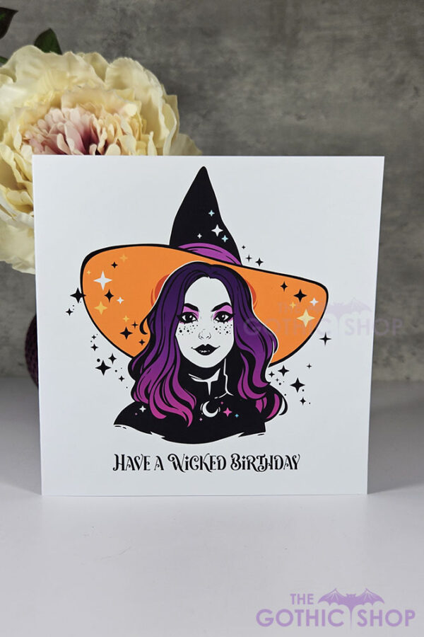 Beatrice Witch with Ombre Purple Hair Wicked Birthday Card