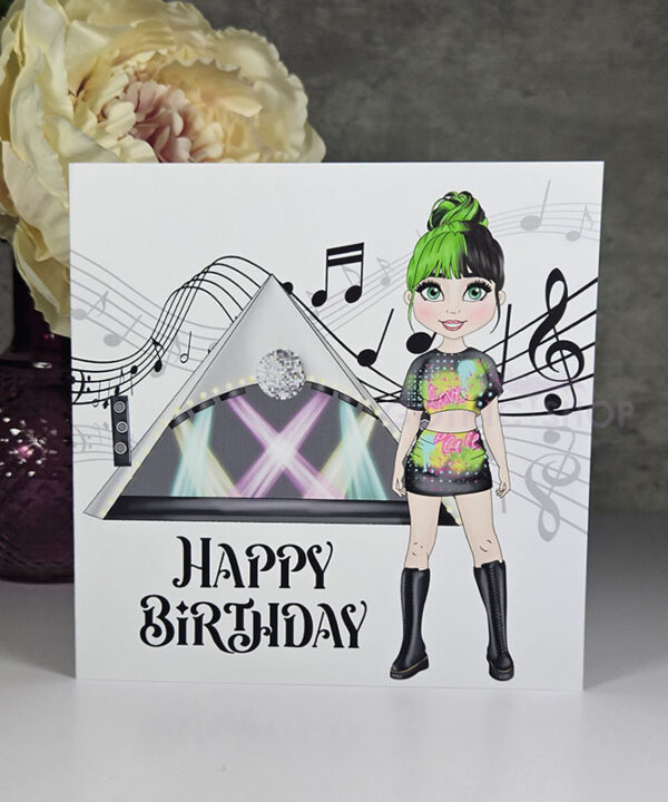 Festival Girl Green Hair Birthday Gothic Greetings Card
