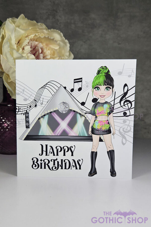Festival Girl Green Hair Birthday Gothic Greetings Card
