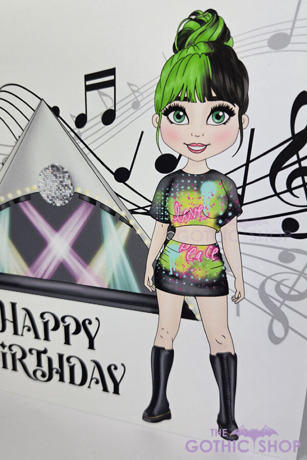 Festival Girl Green Hair Birthday Gothic Greetings Card