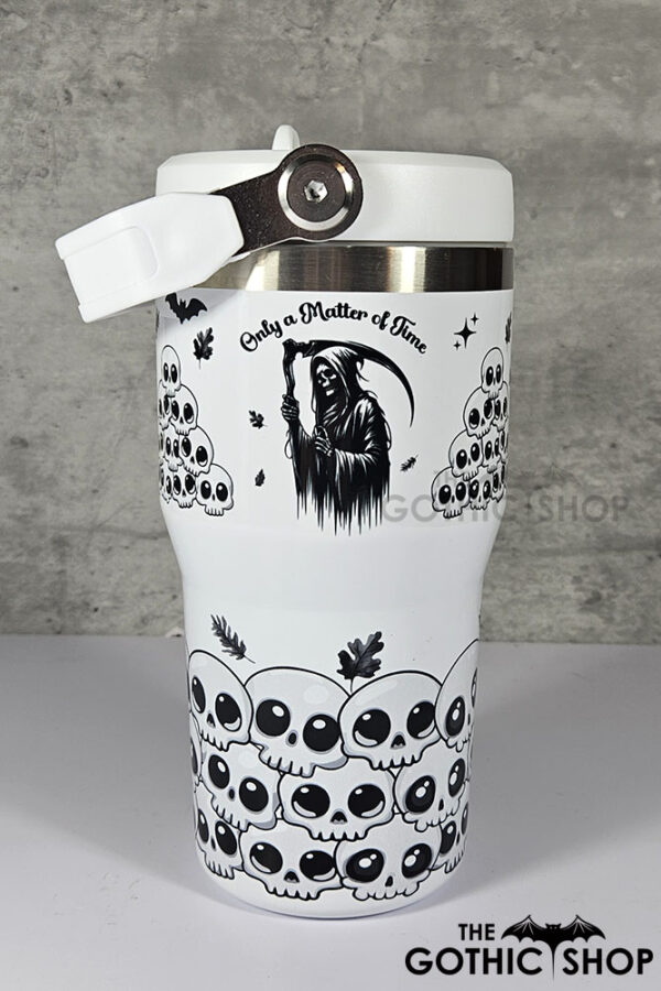 Only a Matter of Time Grim Reaper 20oz Gothic White Travel Tumbler