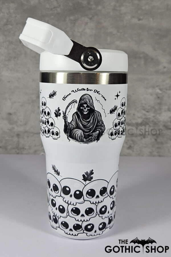 Time Waits for No-one Grim Reaper 20oz Gothic White Travel Tumbler