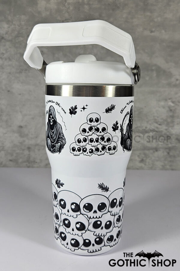 Time Waits for No-one Grim Reaper 20oz Gothic White Travel Tumbler
