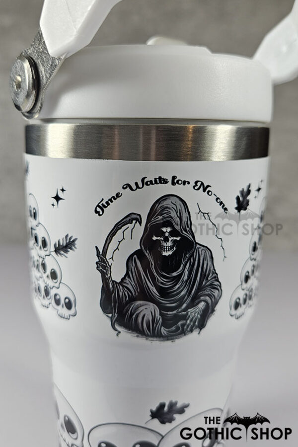Time Waits for No-one Grim Reaper 20oz Gothic White Travel Tumbler