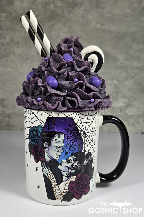 Frankenstein's Monster & Bride Purple Coffin & Roses Gothic Mug Gift