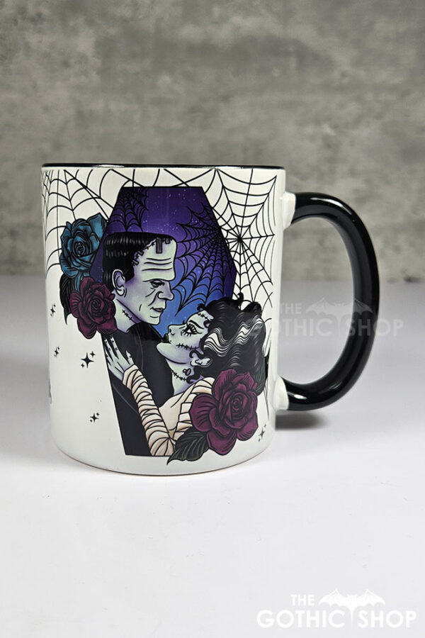 Frankenstein's Monster & Bride Purple Coffin & Roses Gothic Mug Gift