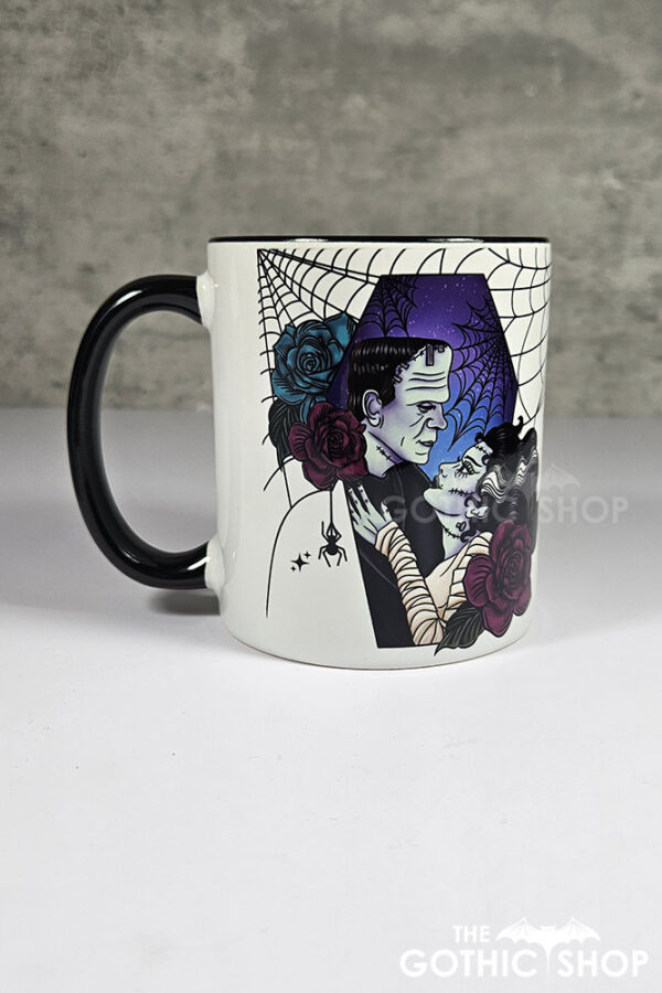 Frankenstein's Monster & Bride Purple Coffin & Roses Gothic Mug Gift