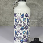 Purple Pumpkins & Ghosties 600ml Screw Lid Metal Sports Water Bottle
