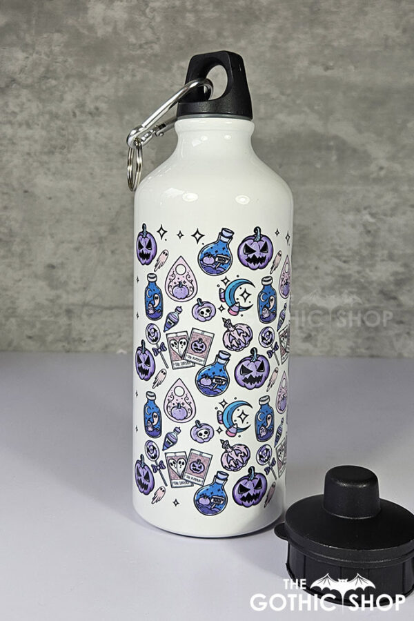 Purple Pumpkins & Ghosties 600ml Screw Lid Metal Sports Water Bottle