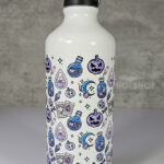 Purple Pumpkins & Ghosties 600ml Screw Lid Metal Sports Water Bottle