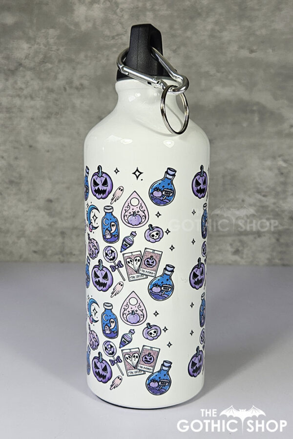 Purple Pumpkins & Ghosties 600ml Screw Lid Metal Sports Water Bottle