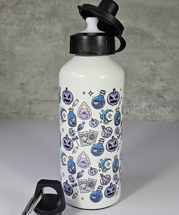 Purple Pumpkins & Ghosties 600ml Screw Lid Metal Sports Water Bottle
