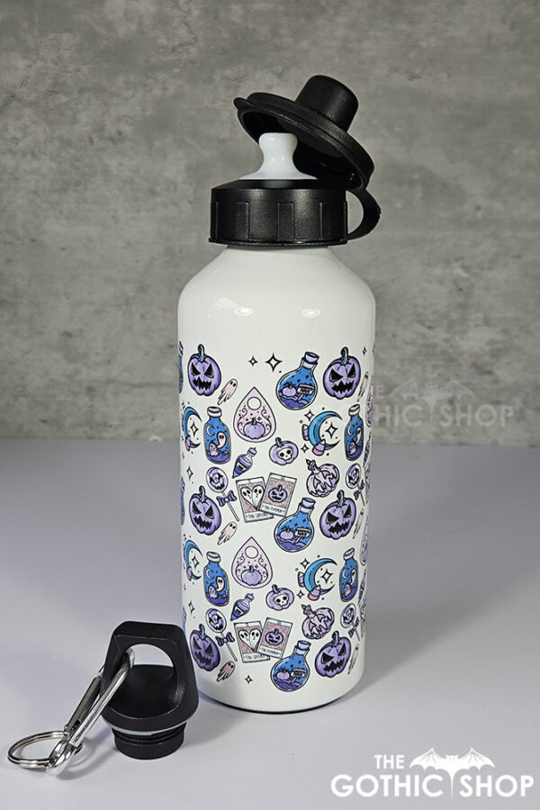 Purple Pumpkins & Ghosties 600ml Screw Lid Metal Sports Water Bottle
