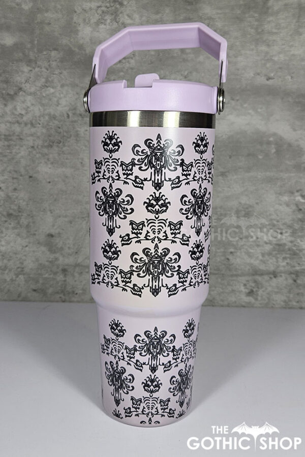 Haunted Mansion Wallpaper Print Purple 30oz Travel Tumbler