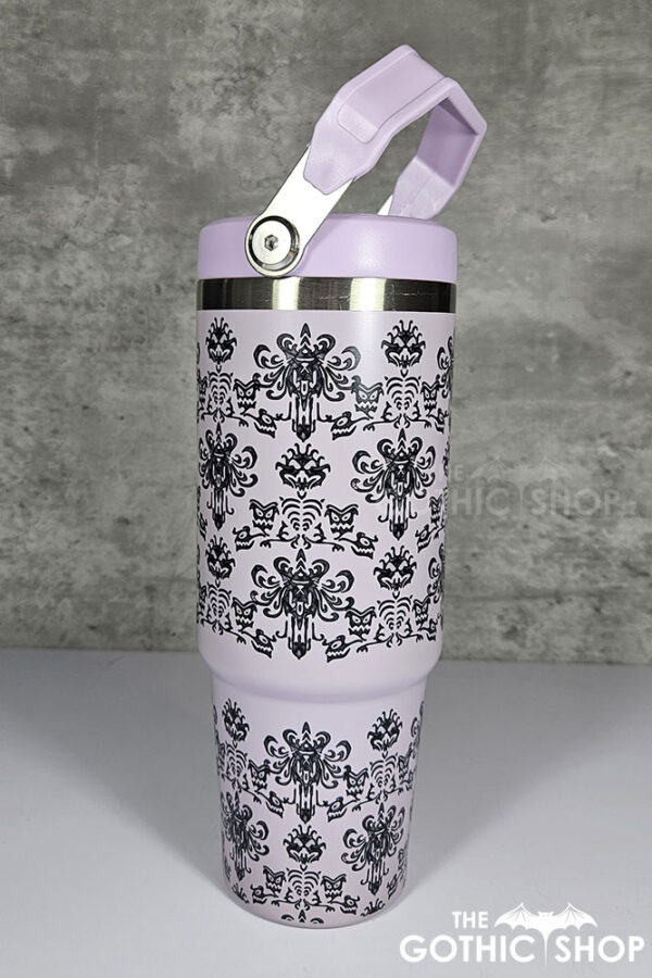 Haunted Mansion Wallpaper Print Purple 30oz Travel Tumbler