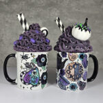 Witch's Brew Teapot & Cups Witchy Goth Mug and Never Trust the Living mug.