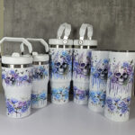 skull with pink & purple roses gothic print 30oz travel tumbler