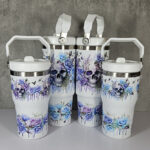 skull with pink & purple roses gothic print 30oz travel tumbler
