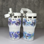skull with pink & purple roses gothic print 20oz travel tumbler