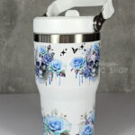 skull with blue roses gothic print 20oz travel tumbler