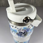 skull with blue roses gothic print 20oz travel tumbler