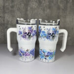 skull with pink & purple roses gothic print 20oz tumbler stanley style cup