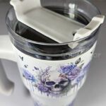 skull with pink & purple roses gothic print 20oz tumbler stanley style cup