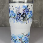 skull with blue roses gothic print 20oz tumbler stanley style cup