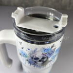 skull with blue roses gothic print 20oz tumbler stanley style cup