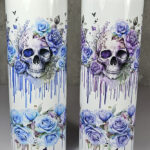 skull with pink & purple roses gothic print 20oz straight tumbler