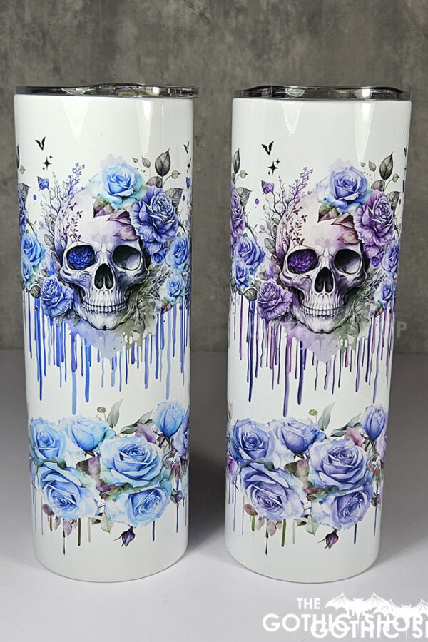 skull with pink & purple roses gothic print 20oz straight tumbler