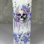 skull with pink & purple roses gothic print 20oz straight tumbler
