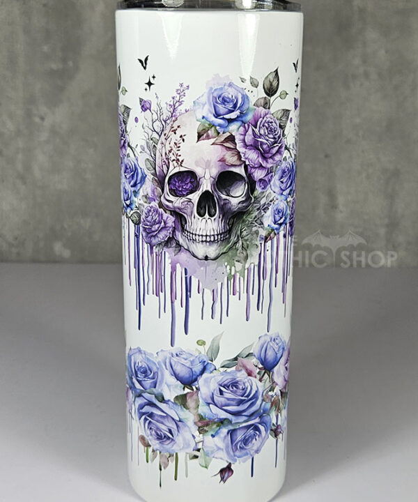 skull with pink & purple roses gothic print 20oz straight tumbler