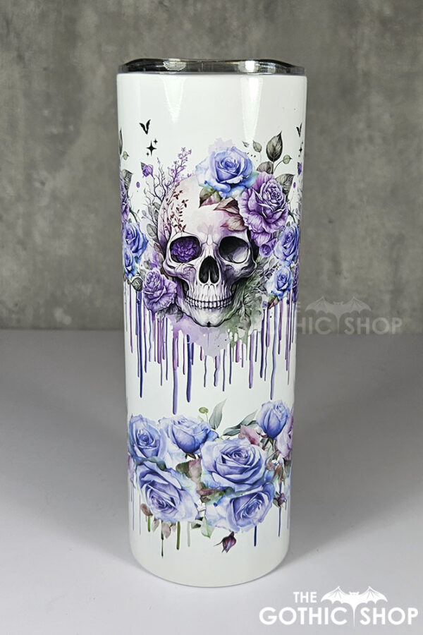 skull with pink & purple roses gothic print 20oz straight tumbler