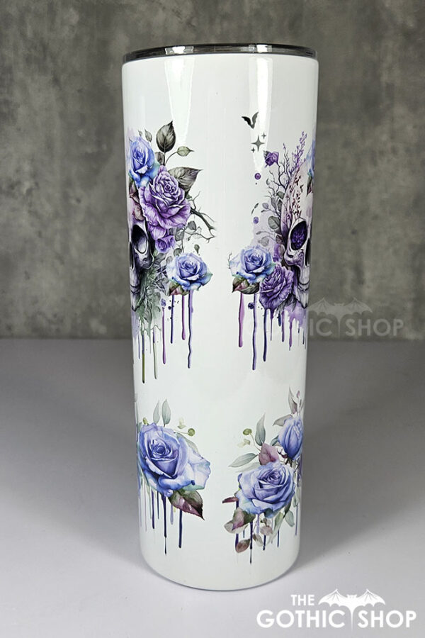 skull with pink & purple roses gothic print 20oz straight tumbler