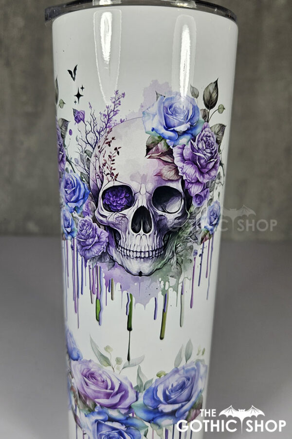 skull with pink & purple roses gothic print 20oz straight tumbler