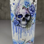 skull with blue roses gothic print 20oz straight tumbler