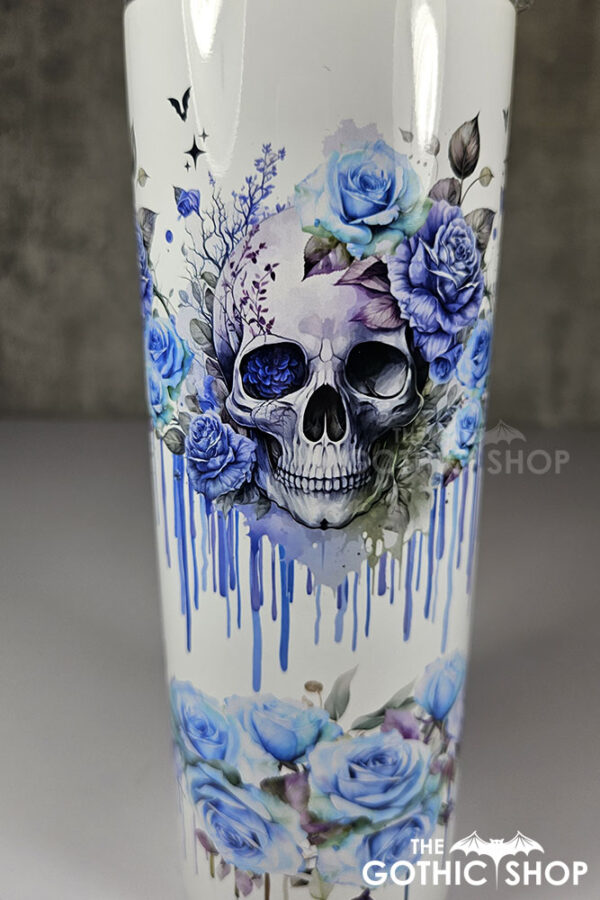 skull with blue roses gothic print 20oz straight tumbler