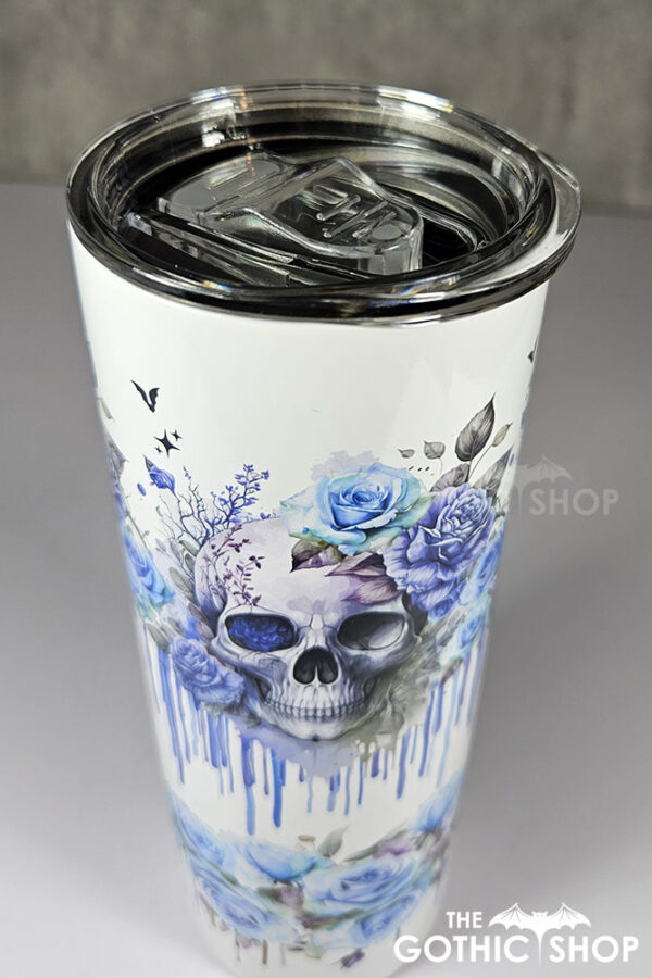 skull with blue roses gothic print 20oz straight tumbler