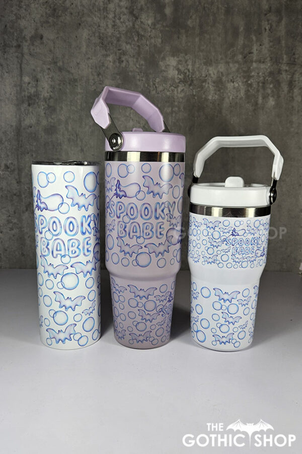 bat bubbles spooky babe 30oz gothic purple travel tumbler